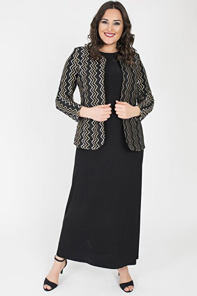 Ladies First بالإضافة إلى حجم 3153 سترة سوداء اللباس زوجين البدلة