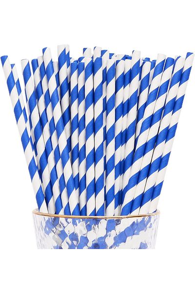 3B Trend Set of 25 Blue and White Paper Straws