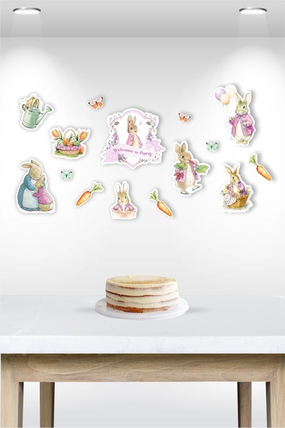 neşeli günlerim Pink Rabbit Πολύχρωμο πανό με θέμα το ροζ κουνέλι * Χοντρό χαρτί