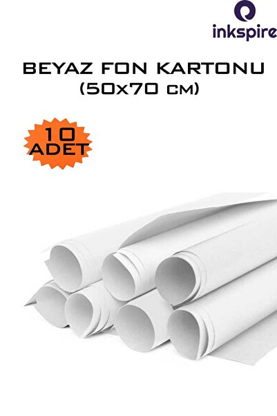inkspire 10 Adet Beyaz Renk Fon Kartonu 50x70 Cm Hamurdan Boyalı Kaliteli 100...