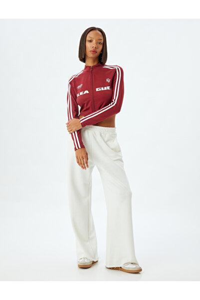 Koton Κολλέγιο εμπριμέ - Μακρυμάνικο μπλουζάκι με φερμουάρ - Stand Collar Slim Fit