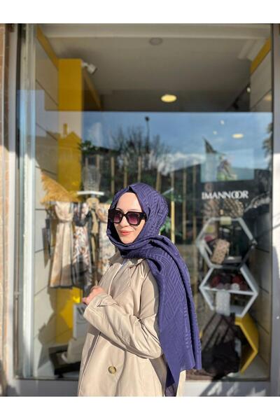 Imannoor İman Kare Lacivert Naia Pamuk Şal 70x210