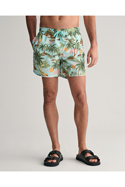 Gant Erkek Yeşil Regular Fit Desenli Mayo Şort