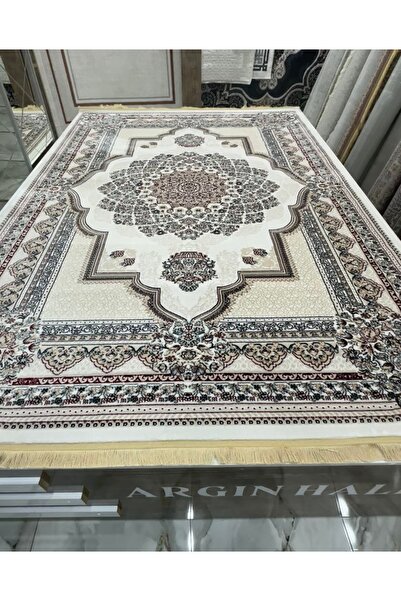 SEMERKANT Etnik Desen Halı Beyaz-krem Ipek Halı Argın Halı