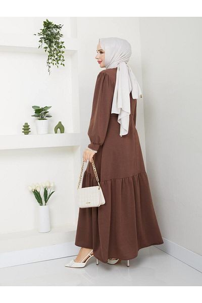moda periy Women Style Stripe Detail Two Yarn Hijab Dress