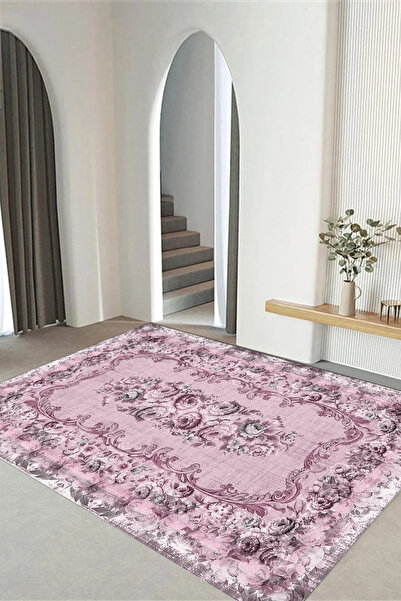 Viyana Home Dijital Kaymaz Klasik Renkli Çiçek Model Yıkanabilir Yolluk Mutfa...