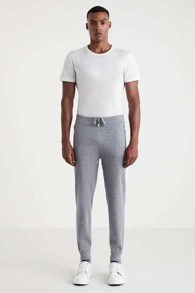 Hemington Açık Gri Merino Yün Activewear Şerit Detaylı Triko Pantolon