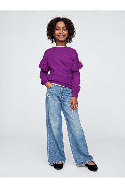 GAP Kız Çocuk Mor CashSoft Fırfırlı Kazak