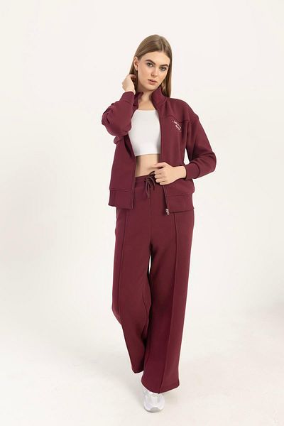 Polo State Hanorac de damă de culoare burgundă - cu fermoar și guler vertical