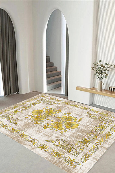 Viyana Home Dijital Kaymaz Klasik Çiçek Detaylı Yıkanabilir Yolluk Mutfak Sal...