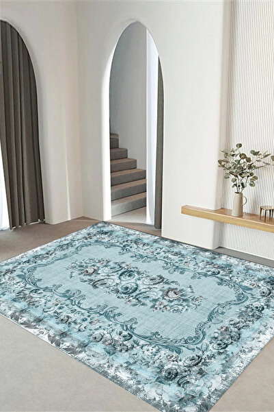 Viyana Home Dijital Kaymaz Klasik Renkli Çiçek Model Yıkanabilir Yolluk Mutfa...