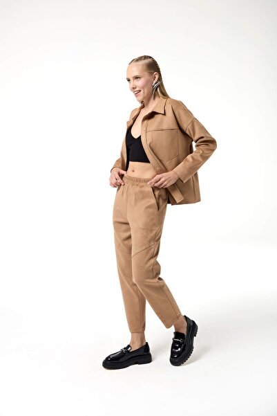 Evermade Ankle Length Suede Trousers with Elastic Waist