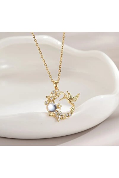 stainless steell 18K altın kaplama paslanmaz çelik kuşkonmaz motif zarif kolye