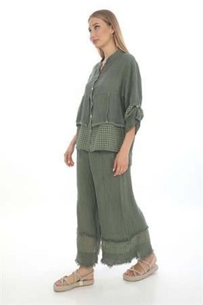 Bohem Stil Italian Fisto Detailed Linen Pant Jacket Set