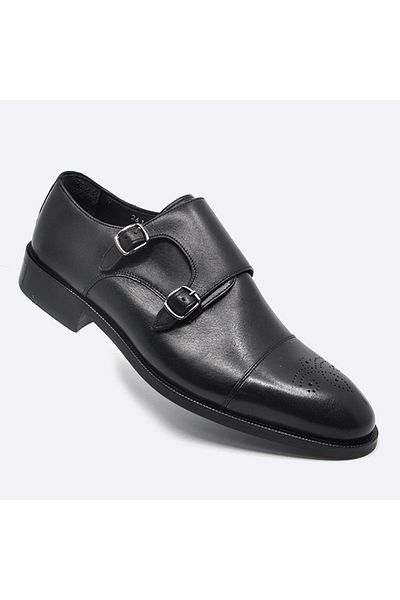 Fosco Classic Black Genuine Leather Men's Shoes - 2611 114