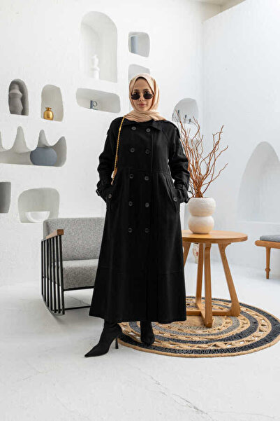 Neways 6632-Siah Raglan Sleeve Ornamental Pleated Denim Jacket