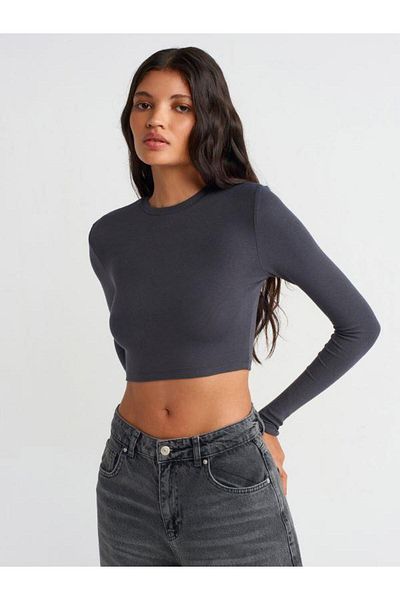 Dilvin 31236 Μακρυμάνικο Crop Anthracite