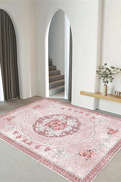 Viyana Home Dijital Kaymaz Klasik Çiçekli Göbekli Yıkanabilir Yolluk Mutfak S...