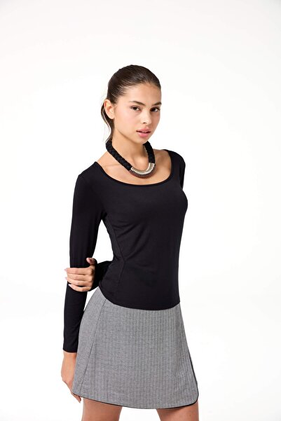 Evermade Geniş Yaka Uzun Kollu Basic Tshirt