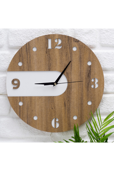 Deep Craft DeepCraft Dekoratif Ahşap Sessiz Akar Duvar Saati Salon,Mutfak,Ofis,Çocuk Odası Saati - Ahşap Beyaz