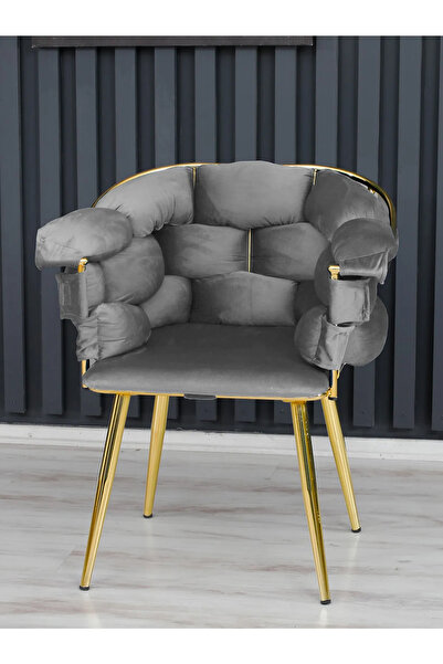 Rozexi Balon Çay Seti Tekli Koltuk Sandalye Berjer Oturma Odası Kafe Antre Hol Ofis Gold Metal