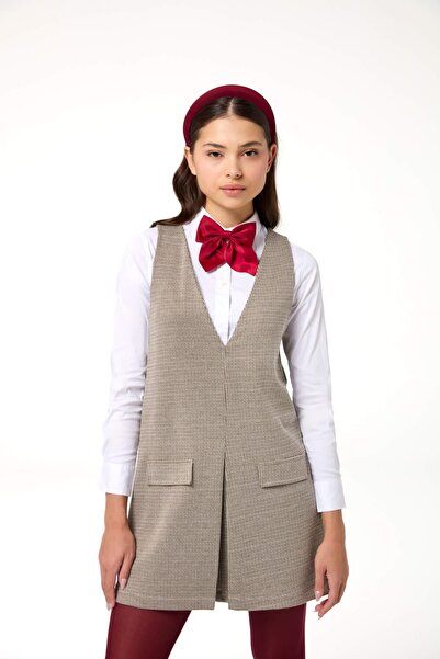 Evermade V-Neck Houndstooth Patterned Gilet Dress