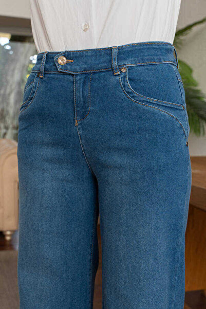 Neways 1067-Denim Bol Paça Pantolon Mavi