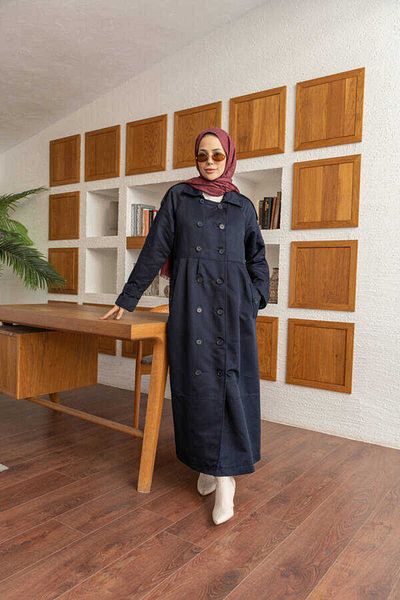 Neways 6632-Reglan Sleeves Ornamental Pleated Lens Jacket Navy Blue