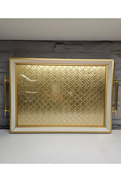 ALANYA HOME DECOR LUXURY TRAY GOLD/SILVER HAND MADE 48x31cm LÜKS TEPSİ ALTIN/...