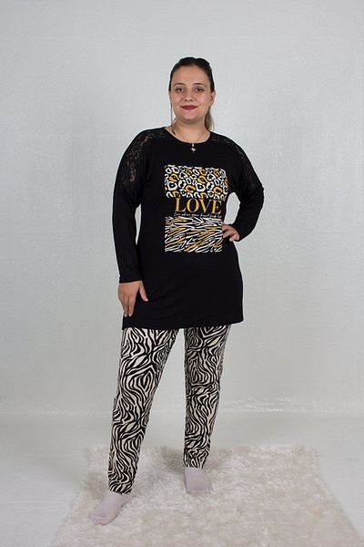Truva XXL Plus Size Shoulder Detail Bottom Zebra Pattern Pajamas Set