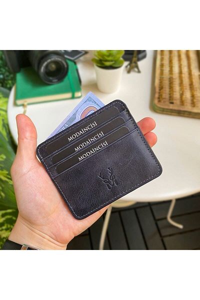 Modica Θήκη για ανδρική κάρτα Navy Blue - Γνήσιο δέρμα, Θήκη πιστωτικής κάρτας και επαγγελματικής κάρτας με κουτί δώρου |   Ariza