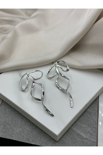 Lumiera Silver Bow Dangle Steel Earrings