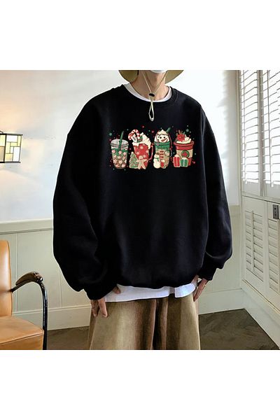 Touz Moda Χαρούμενα Χριστούγεννα με στάμπα μαύρη φούτερ με λαιμόκοψη Unisex Oversize