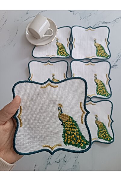 Sunum Peçetesi Kahve Sunum pecetesi 6 adet Tavuz kuşu model