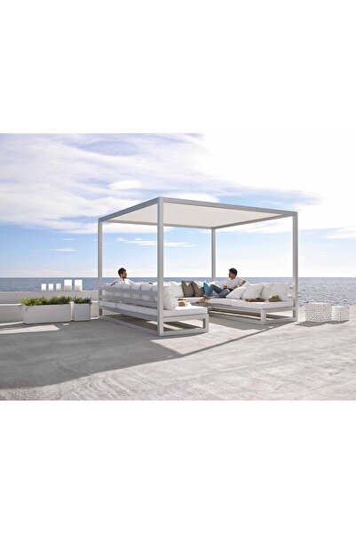 SCY Ambiance Bahçe Koltuğu Perde Detaylı Divan Havuz Oturma Takımı Şezlong Be...