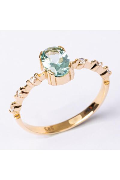 FasekGold Gümüş Yüzük - Green Topaz Taşlı Kadın Modern Tasarım 925 Ayar Gümüş...