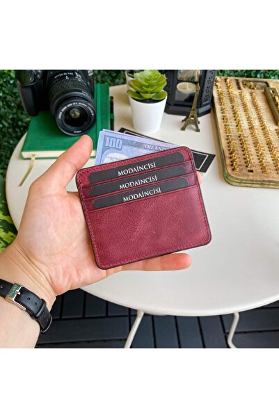 Modica Burgundy Mini Genuine Leather Women's Slim Card Holder - Business Card Holder with Gift Box - Ariza