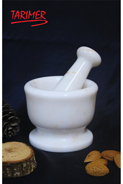 TARIMER Mermer Havan & Sarımsak Döveceği & Afyon Beyazı Mermerden Büyük Boy Havan 10cm Yükseklik;12cm Çap