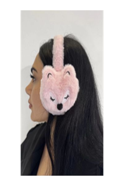 pasajdanal Pink Color Fox Figured Plush Earmuff