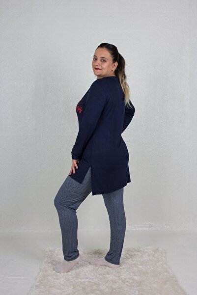 Truva XXL Büyük Beden Tunikli Yanı Yırtmaçlı Pijama Takım