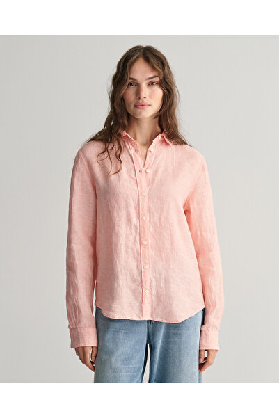 Gant Kadın Pembe Regular Fit Klasik Yaka Keten Gömlek