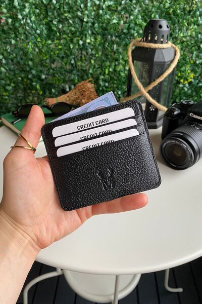 Modica Men's Black Mini Card Holder - Genuine Leather, Thin Gift Box, Business Card Holder - Ariza