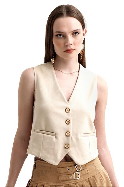 MD trend Women's V-Neck Buttoned Classic Suede Vest