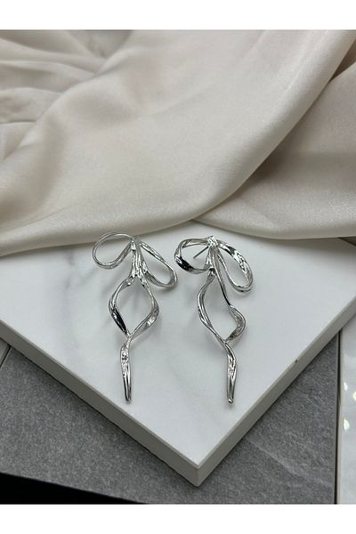 Lumiera Silver Bow Dangle Steel Earrings
