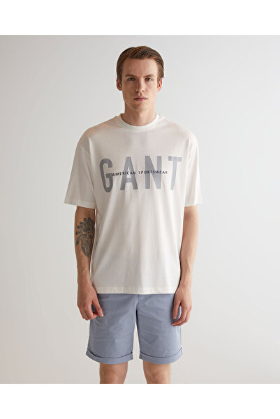 Gant Erkek Krem Oversize Fit Bisiklet Yaka Logolu T-shirt