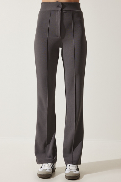 Lovelyİstanbul Yüksek Bel Likralı Örme Pantolon FÜME LRV0004