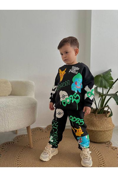 CANDA Set de jos și de sus pentru băiat cu mânecă lungă cu imprimeu Pokemon