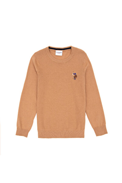U.S. Polo Assn. Erkek Çocuk Camel Basic Bisiklet Yaka Kazak 50288890-VR015