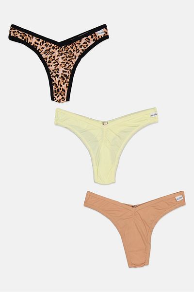 Bcbgeneration Women 3 Pack Animal Print Thong Panty, Lime
