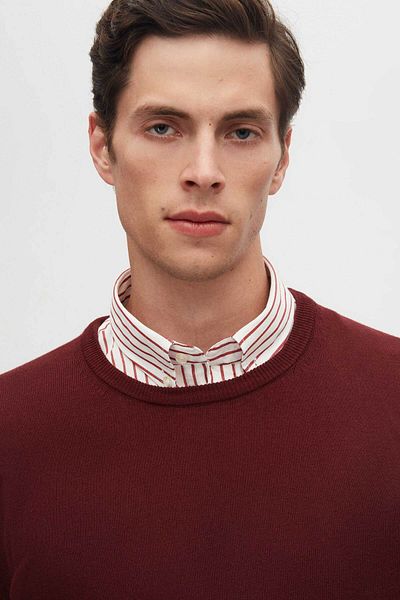D'S Damat Burgunderroter, pillingfreier Strickpullover mit Rundhalsausschnitt und normaler Passform